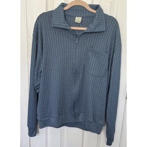 Vintage Haband Blue Ribbed Polyester Zip Shirt Jacket Mens Large Style 129 Y2K